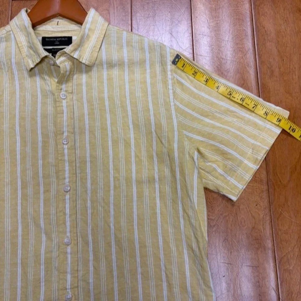 Banana Republic Linen Mens Slim Fit Shirt Size M Yellow Striped Casual Preppy